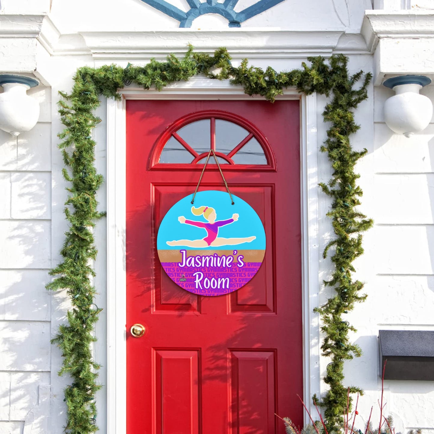 Fonyea Sports Gymnast Round Wooden Door Sign 11.8''