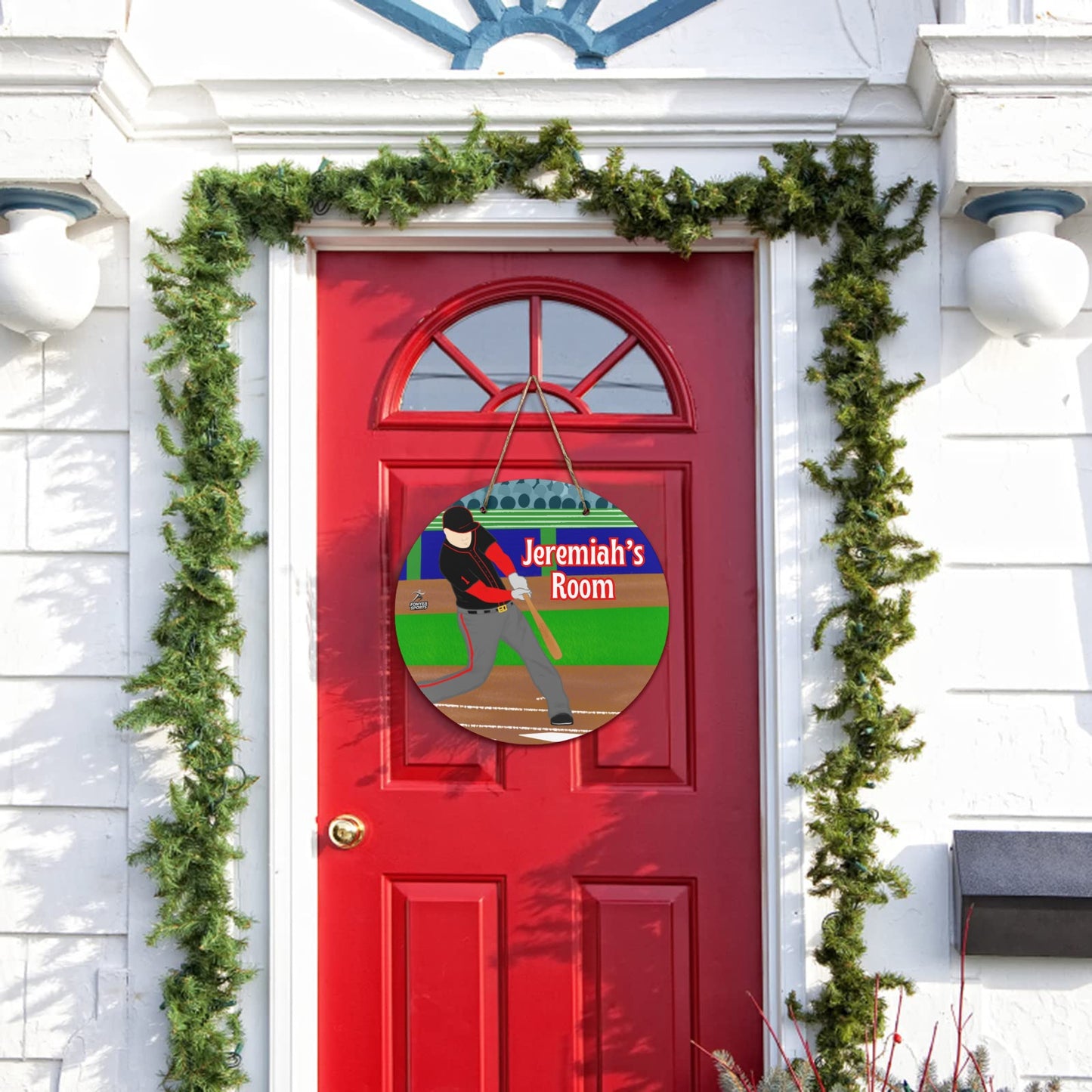 Fonyea Sports Baseball Round Wooden Door Sign 11.8''