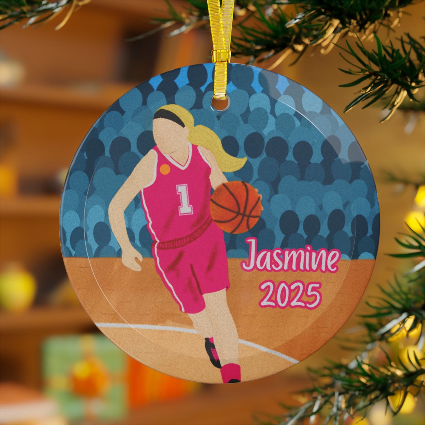 Personalized Basketball Girl Sports Glass Ornament, Fonyea Sports
