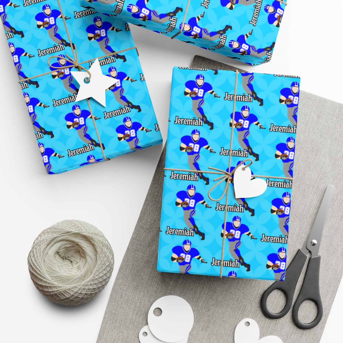 Personalized Football Blue Wrapping Paper, Fonyea Sports