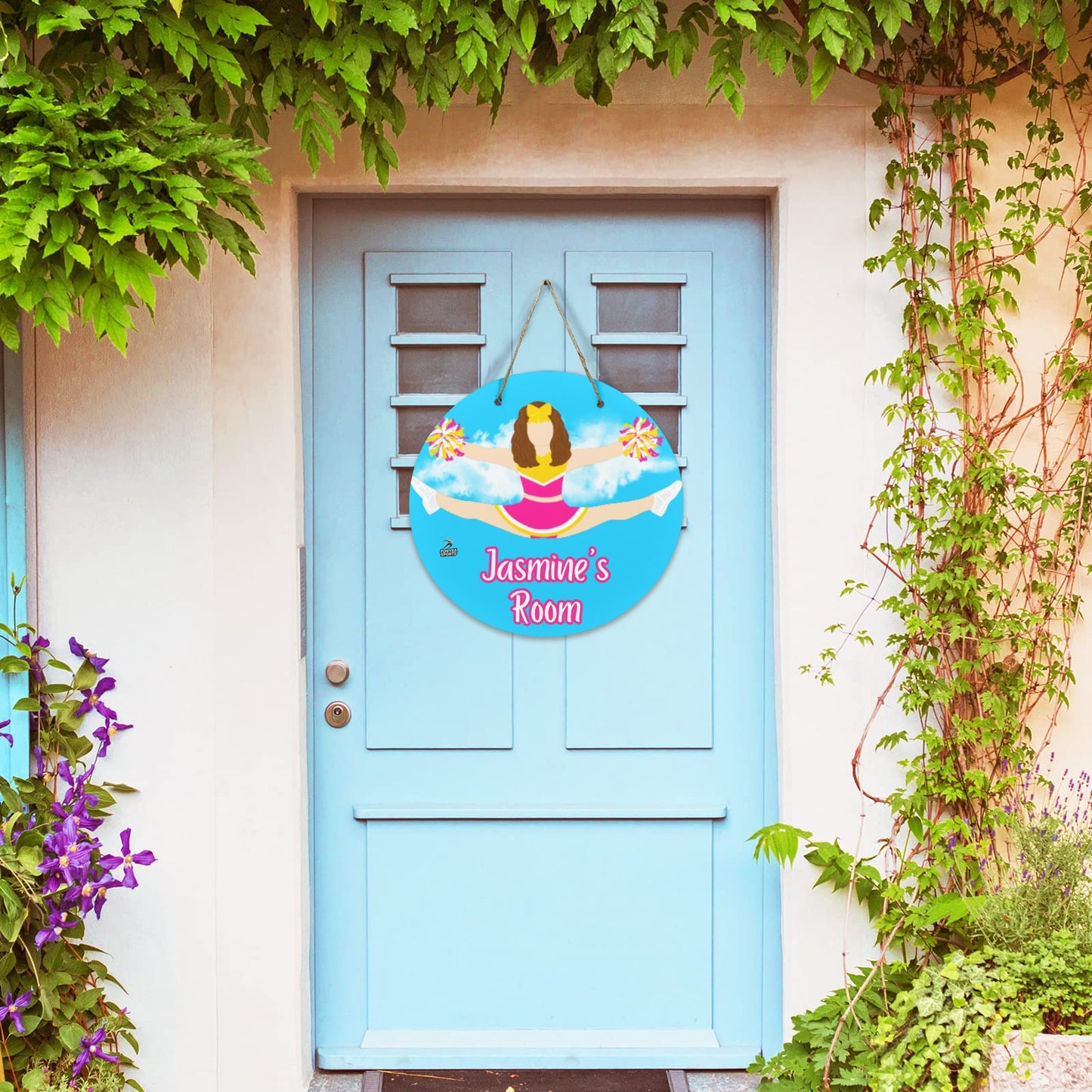 Fonyea Sports Cheerleader Round Wooden Door Sign 11.8''