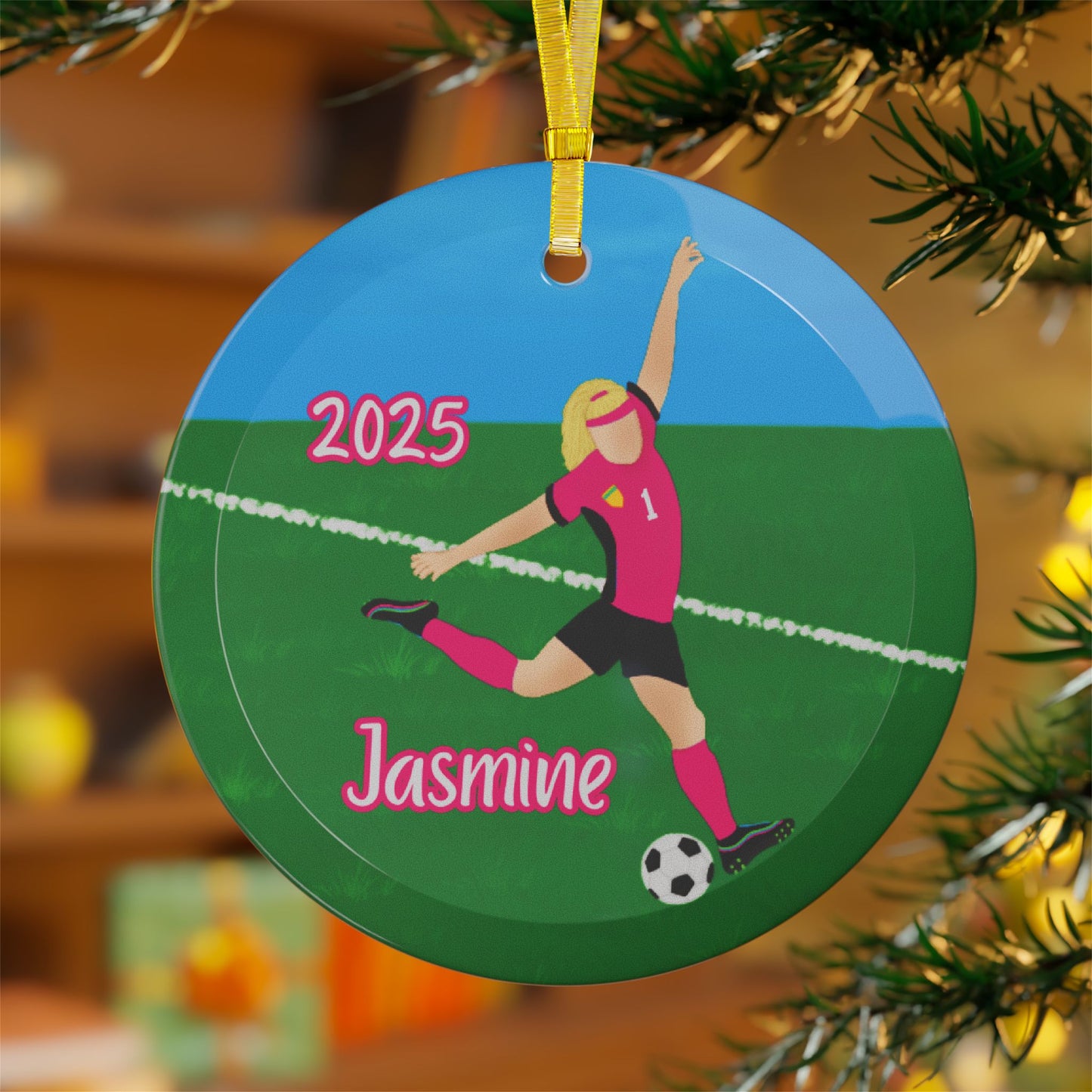 Personalized Soccer Girl, Football Glass Ornament, Fonyea Sports
