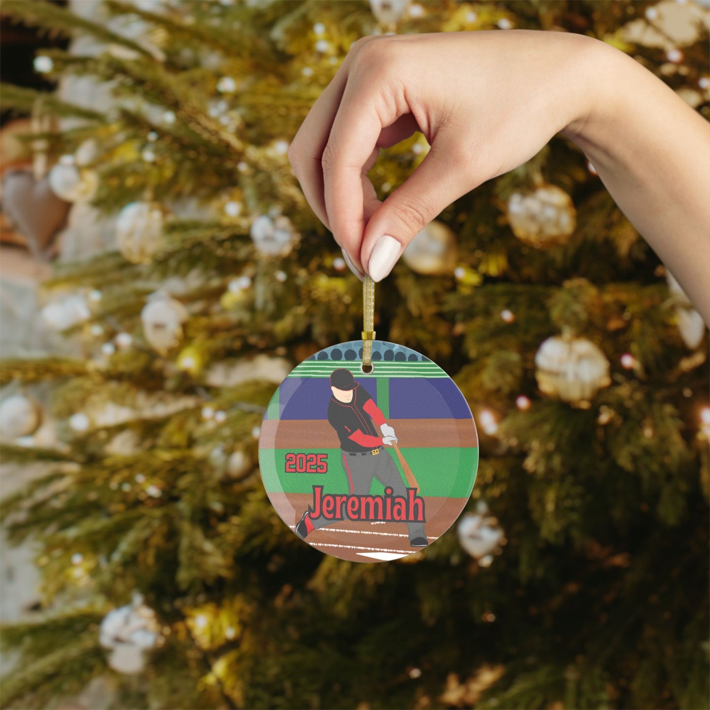 Personalized Baseball Player Glass Ornament, Fonyea Sports
