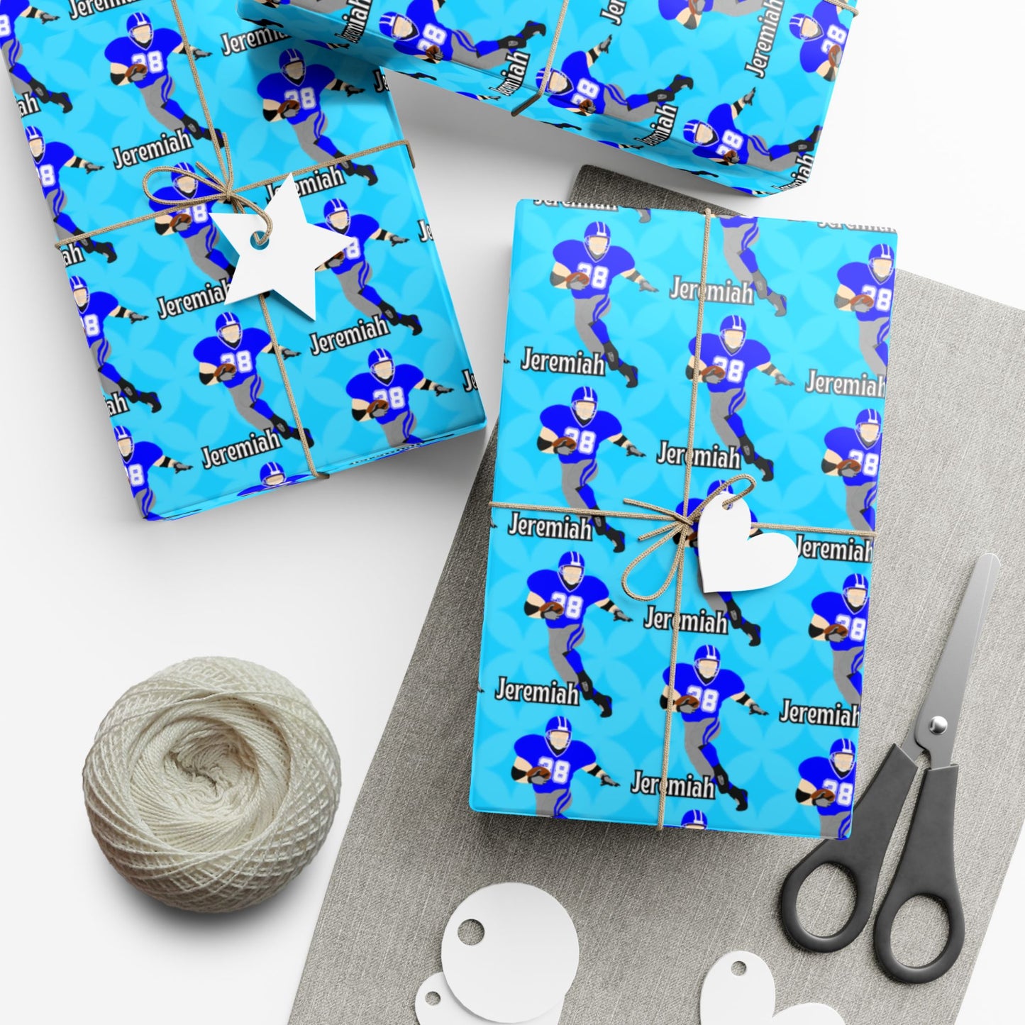 Personalized Football Blue Wrapping Paper, Fonyea Sports