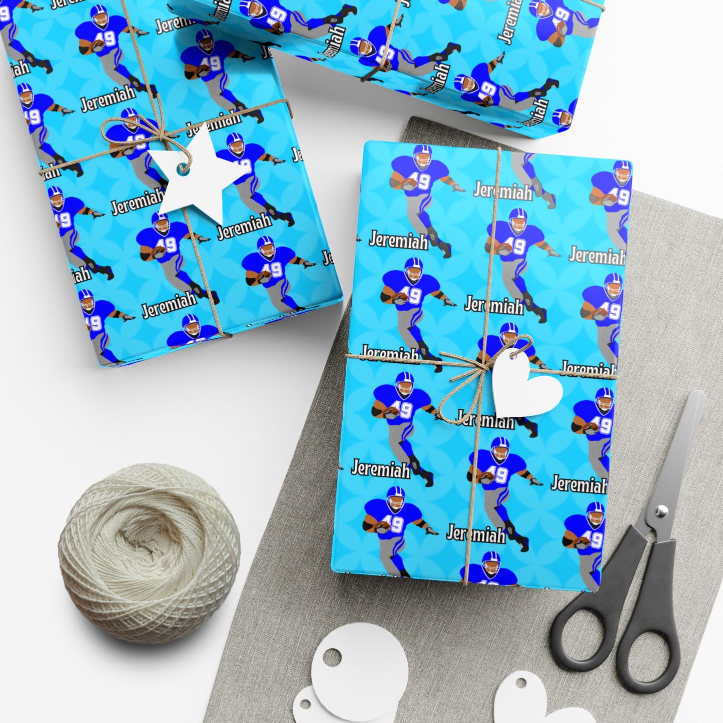 Personalized Football Blue Wrapping Paper, Fonyea Sports