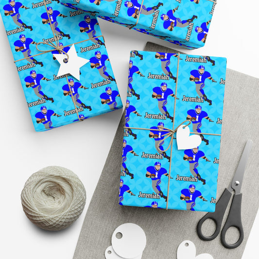 Personalized Football Blue Wrapping Paper, Fonyea Sports