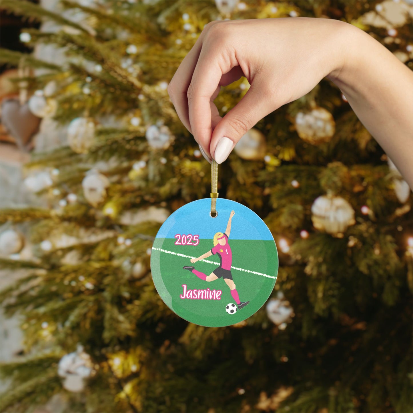 Personalized Soccer Girl, Football Glass Ornament, Fonyea Sports