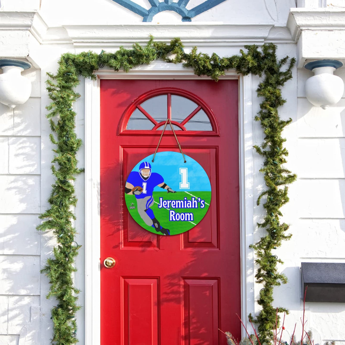 Fonyea Sports Football Round Wooden Door Sign 11.8''