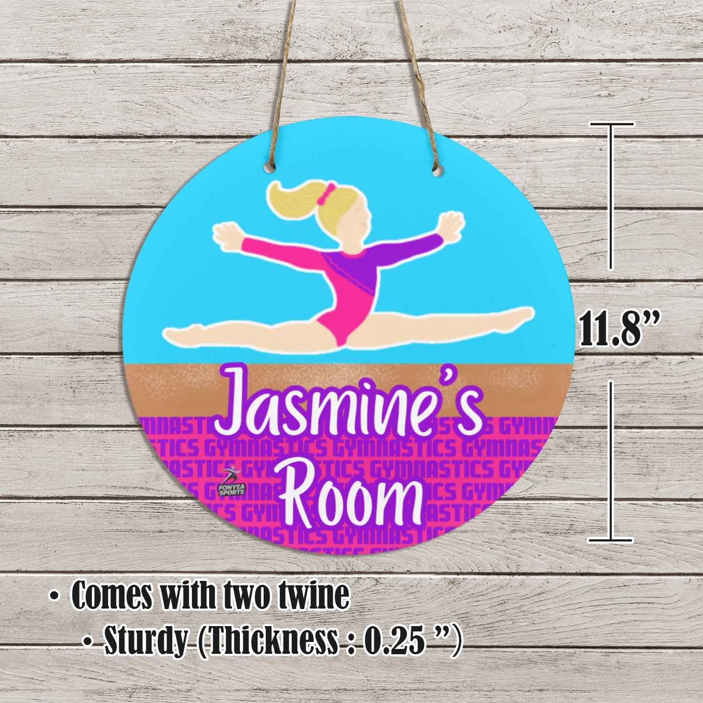 Fonyea Sports Gymnast Round Wooden Door Sign 11.8''