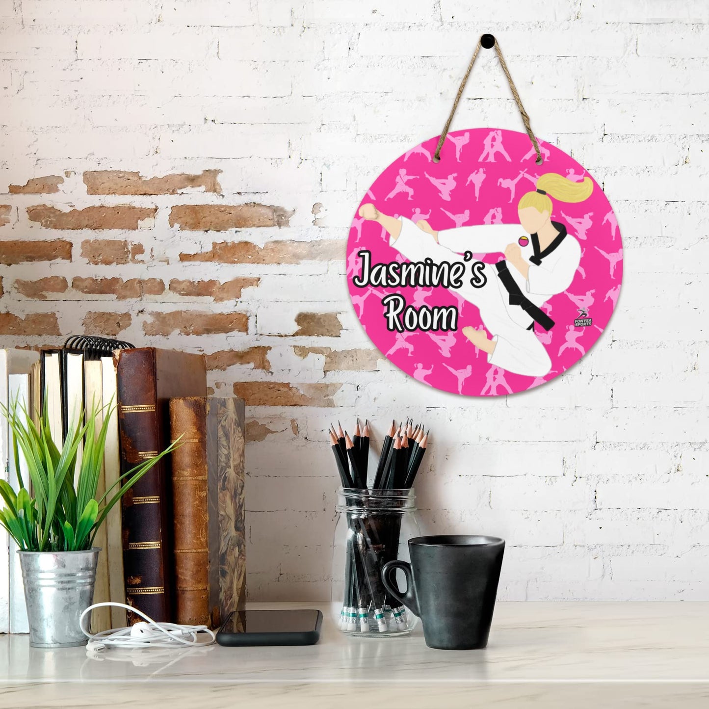 Fonyea Sports Martial Arts Round Wooden Door Sign 11.8''