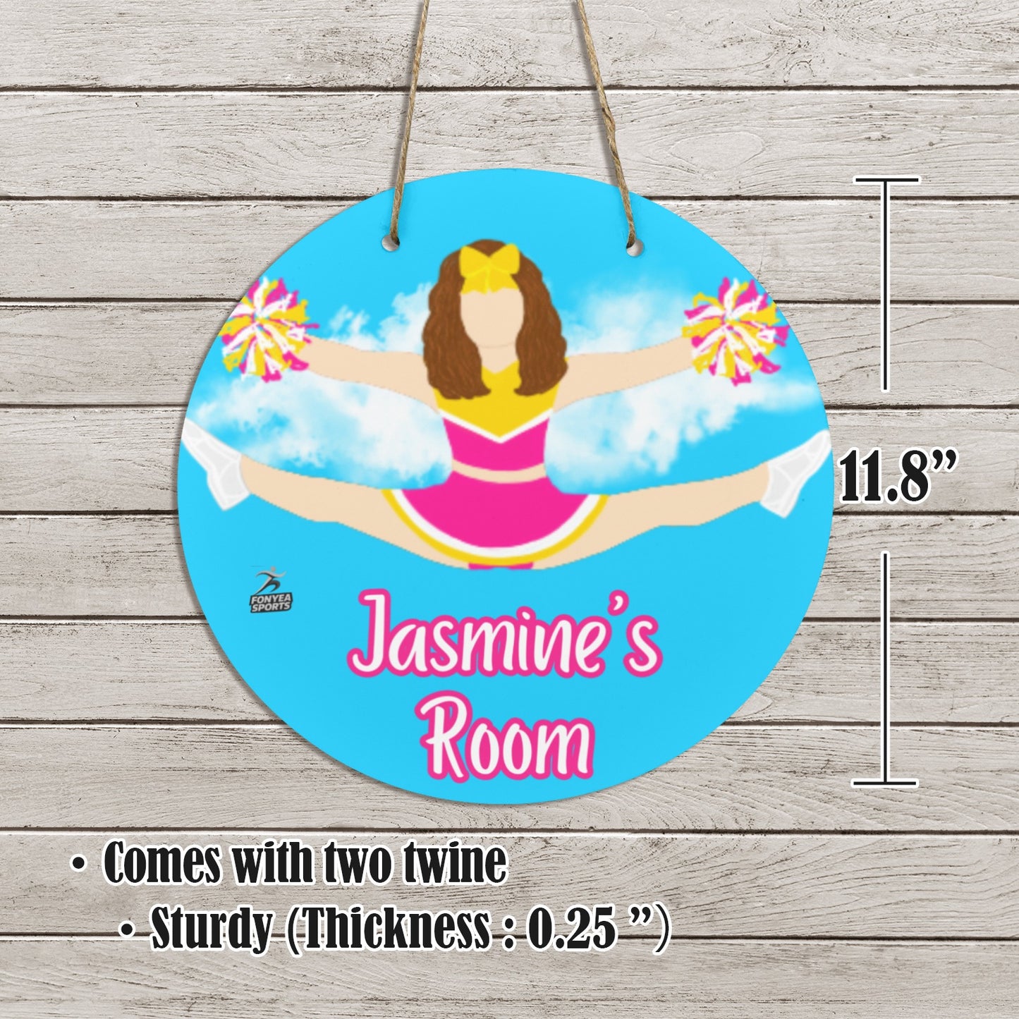 Fonyea Sports Cheerleader Round Wooden Door Sign 11.8''