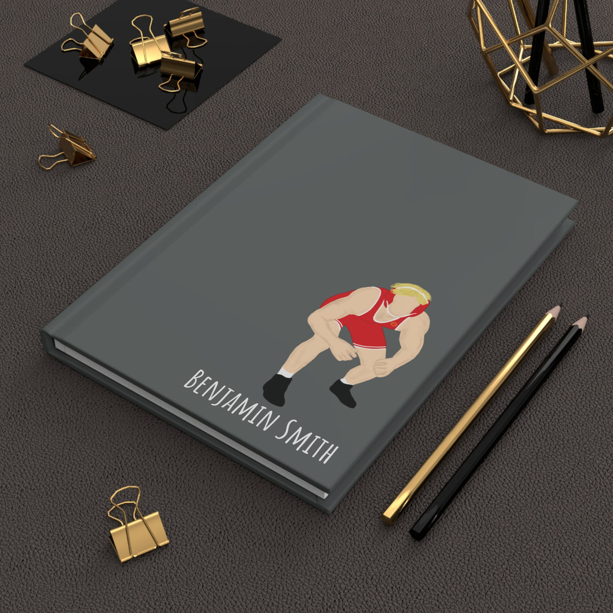 Wrestler Boy Personalized Blank Lined Journal — Hardback Edition