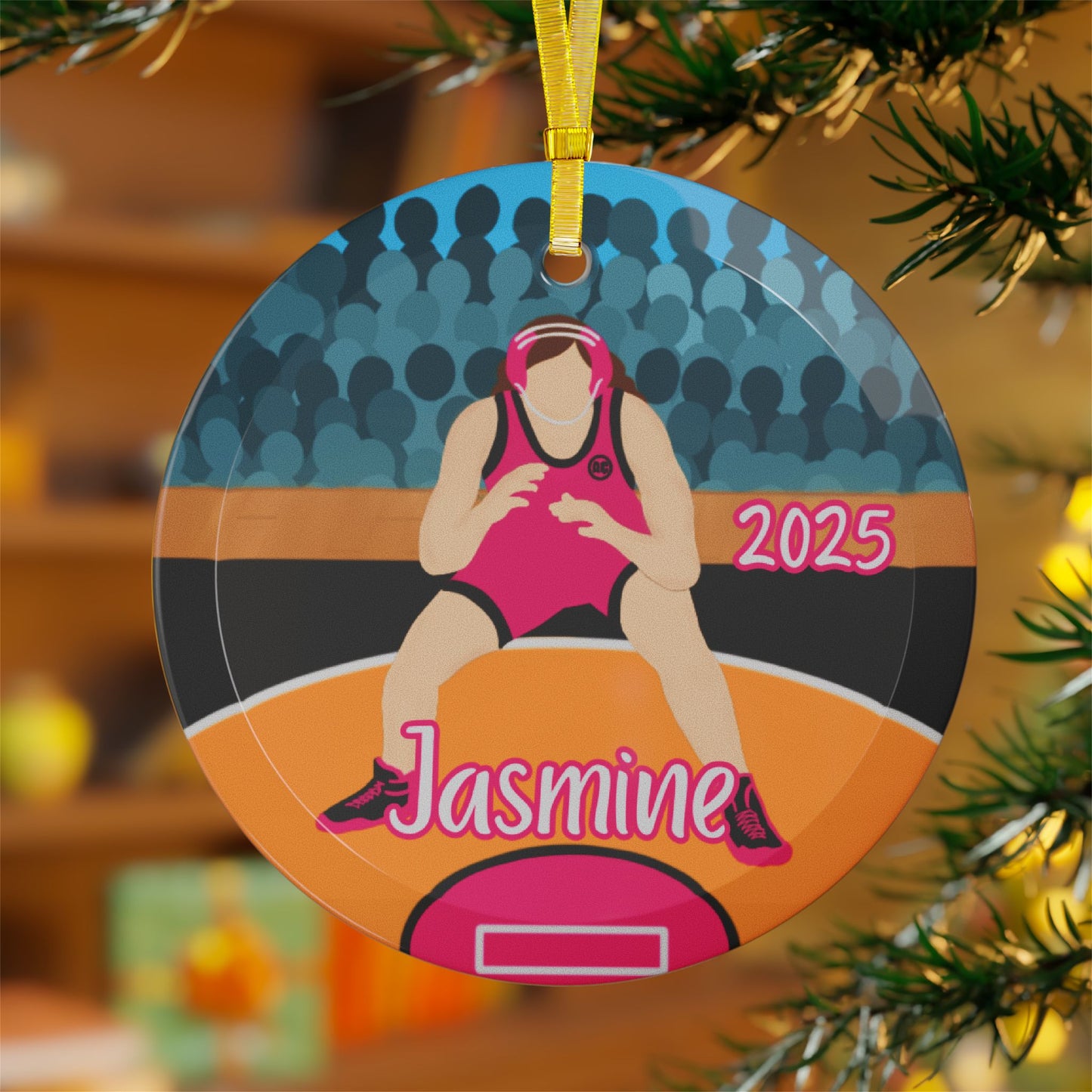 Personalized Wrestler Girl Glass Ornament School Wrestling, Fonyea Sports