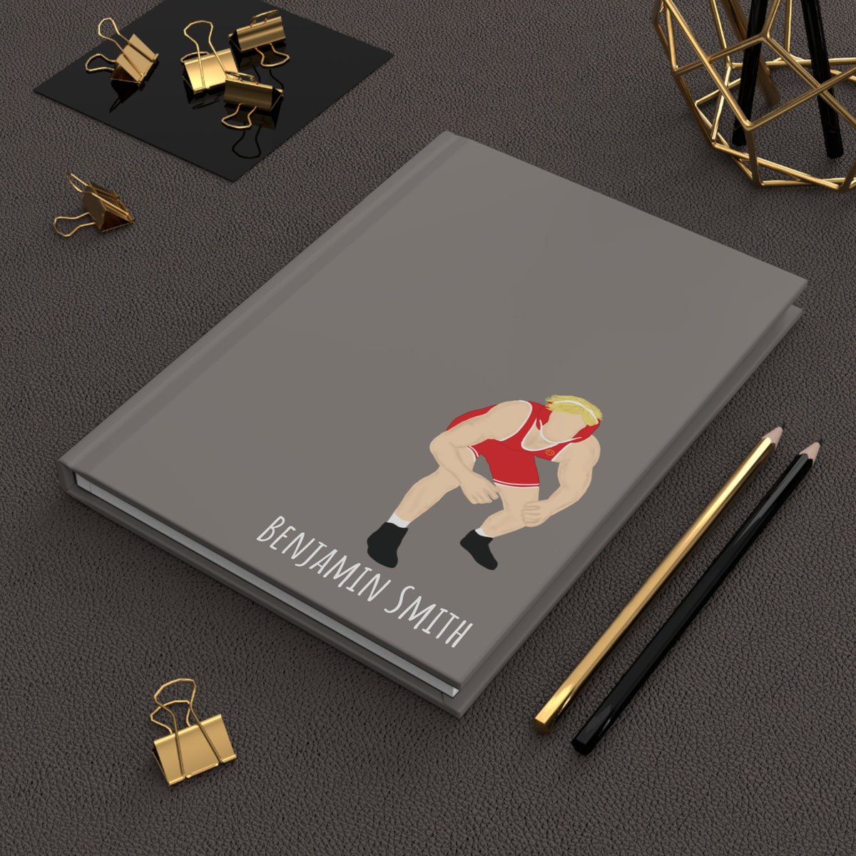 Wrestler Boy Personalized Blank Lined Journal — Hardback Edition