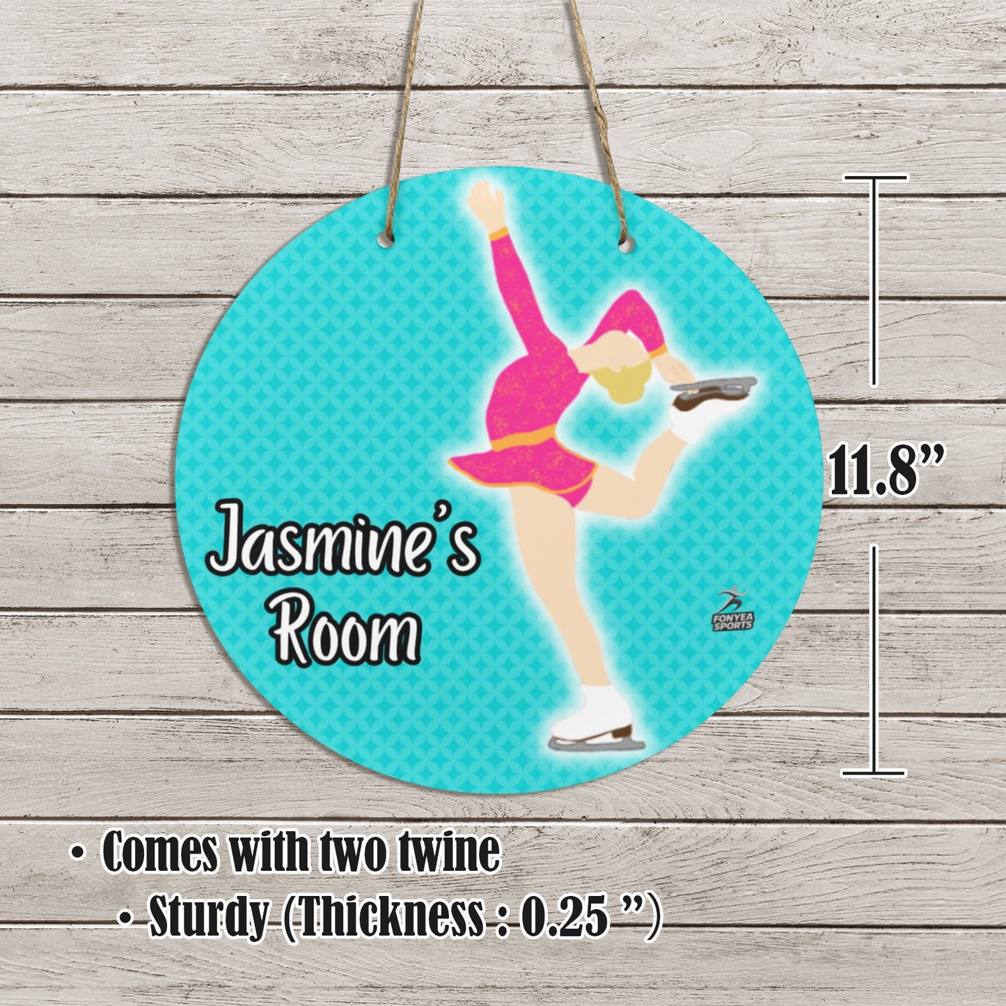 Fonyea Sports Figure Skater Round Wooden Door Sign 11.8''