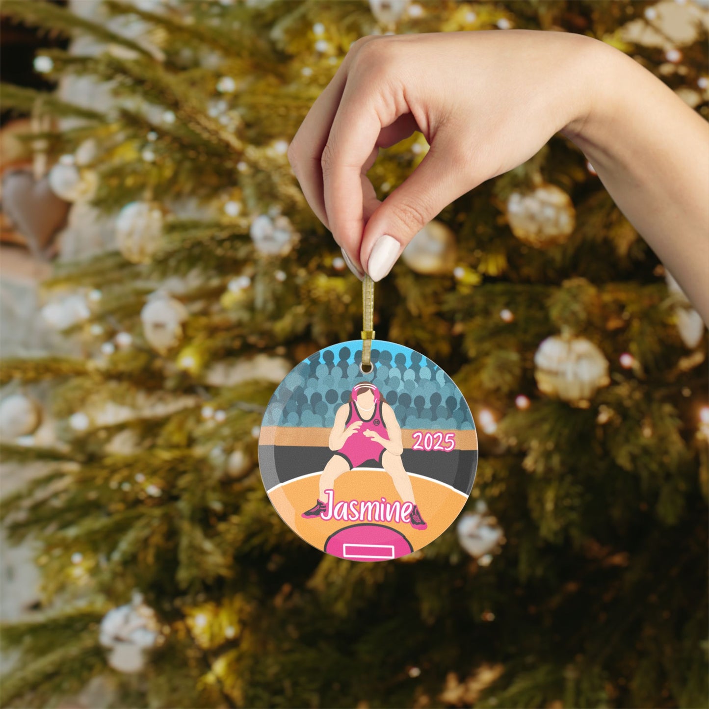 Personalized Wrestler Girl Glass Ornament School Wrestling, Fonyea Sports