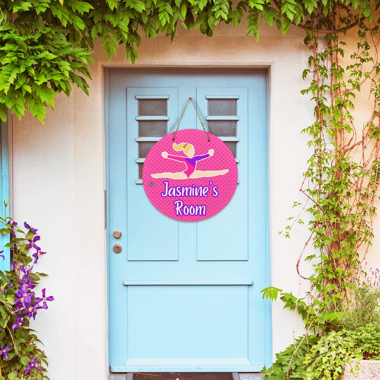 Fonyea Sports Gymnast Pink Round Wooden Door Sign 11.8''