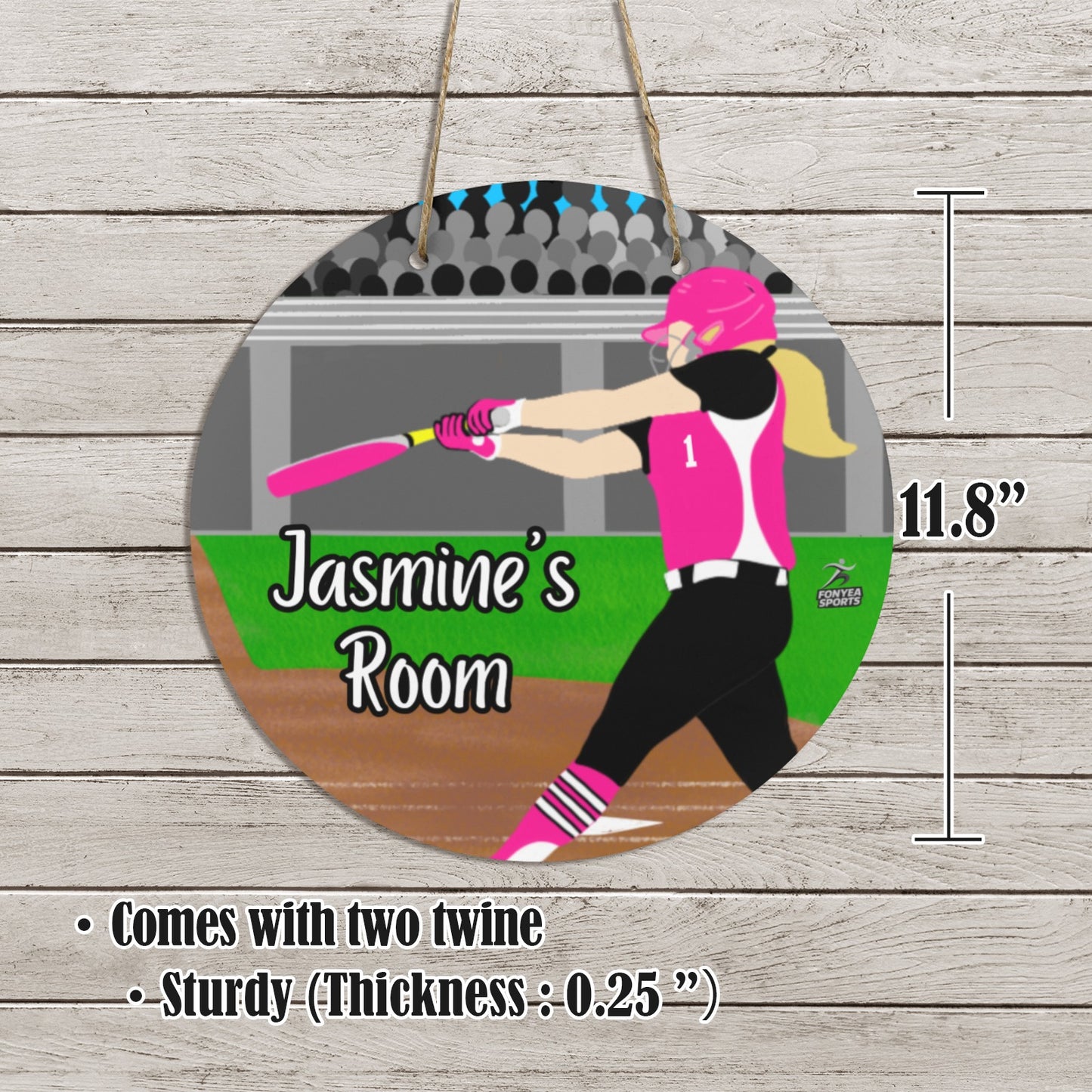 Fonyea Sports Softball Round Wooden Door Sign 11.8''