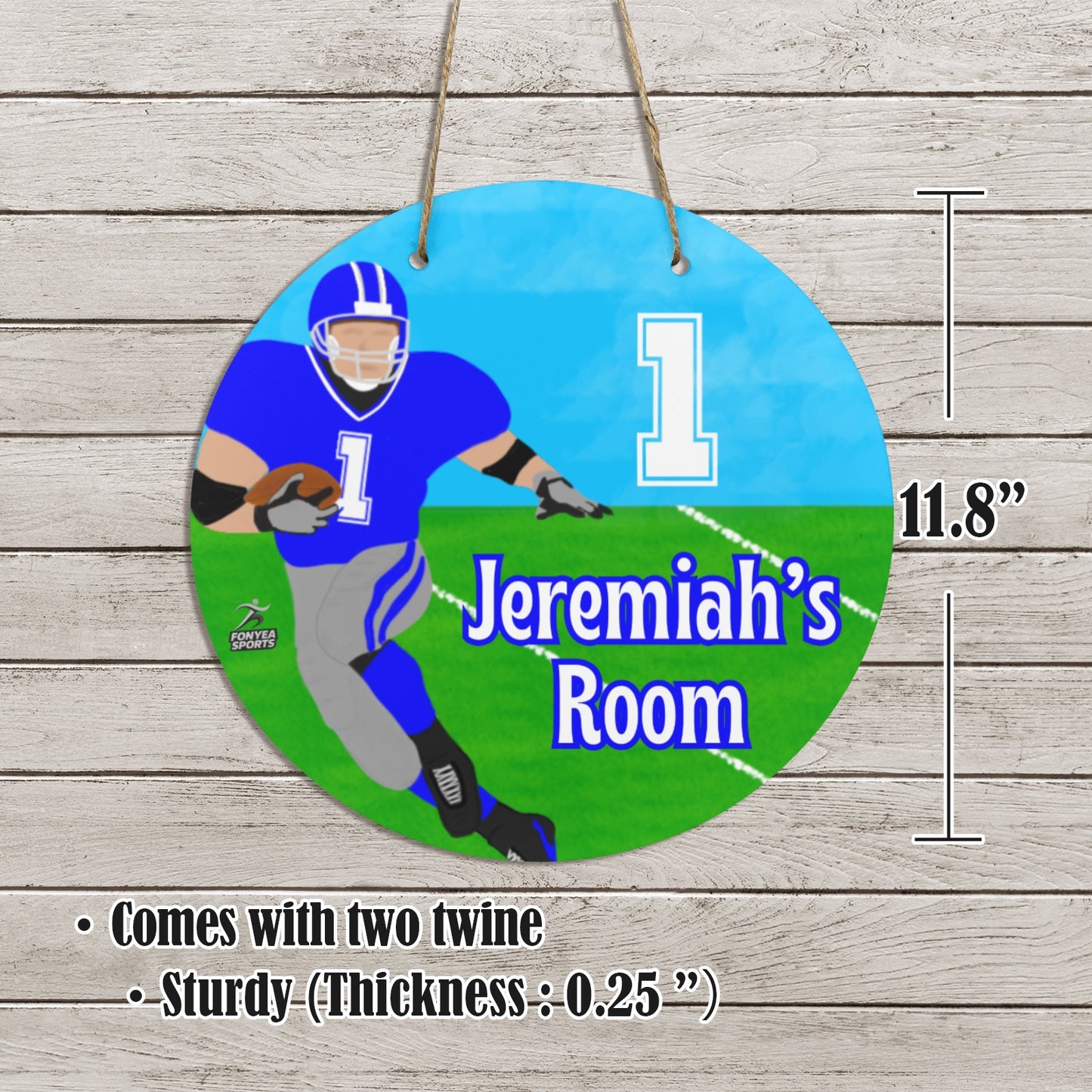 Fonyea Sports Football Round Wooden Door Sign 11.8''