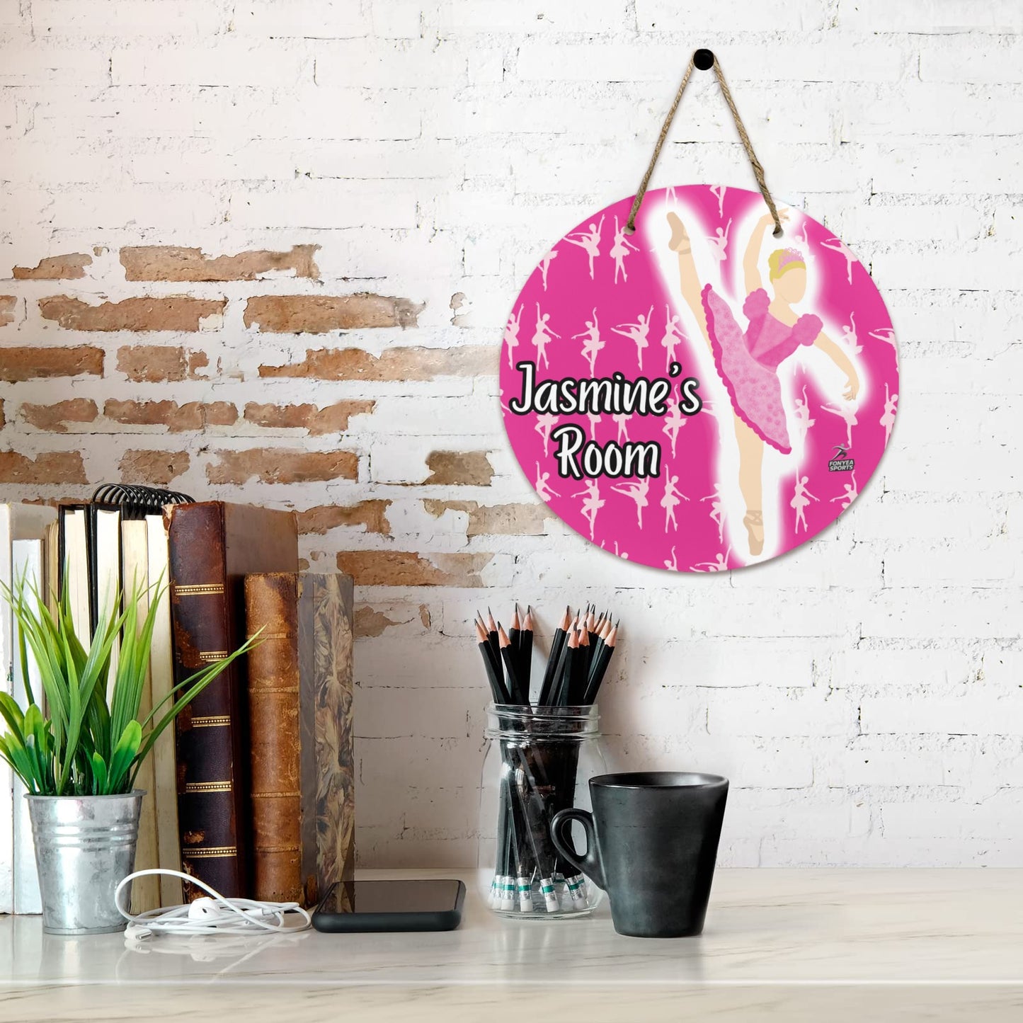 Fonyea Sports Ballerina Dancer Round Wooden Door Sign 11.8''
