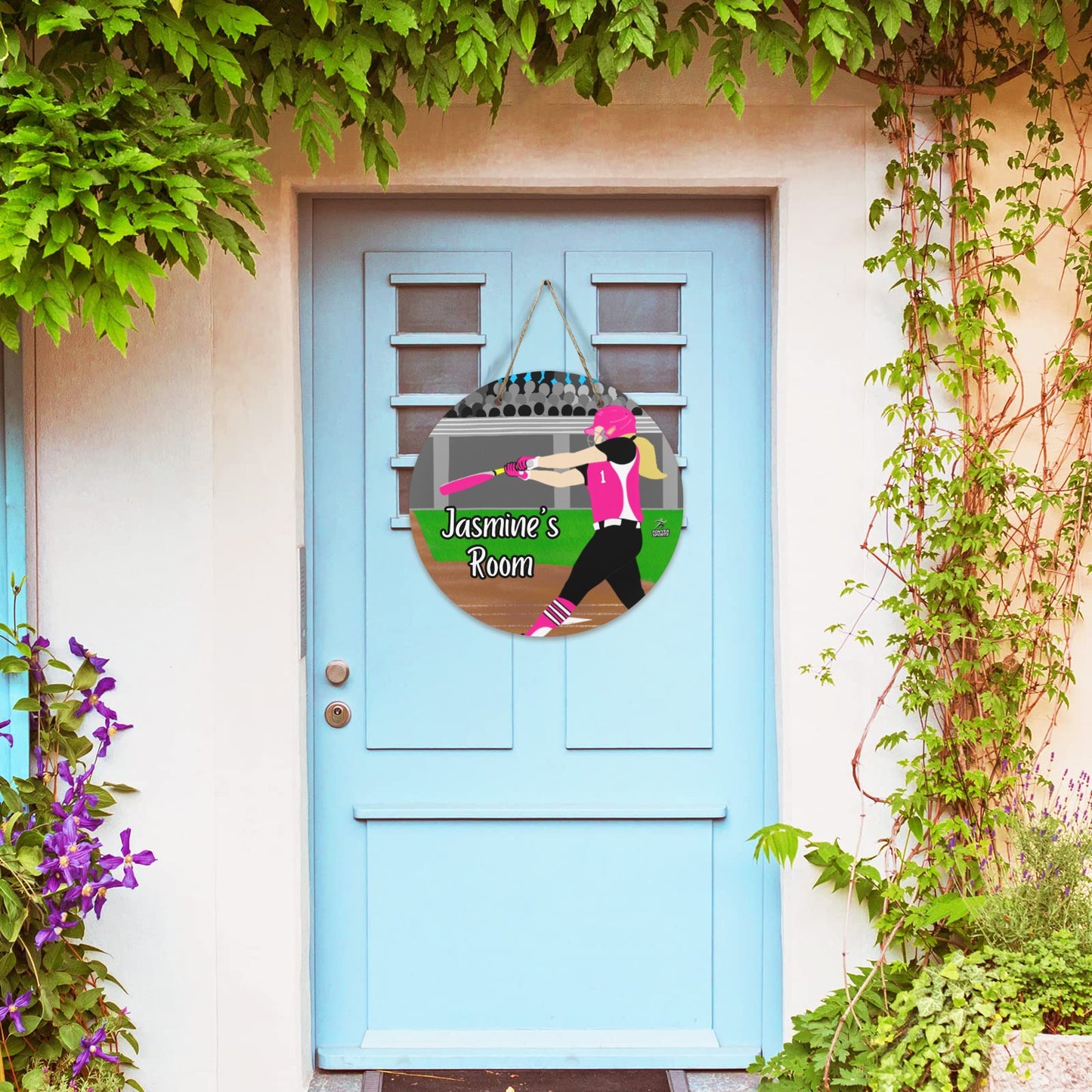 Fonyea Sports Softball Round Wooden Door Sign 11.8''