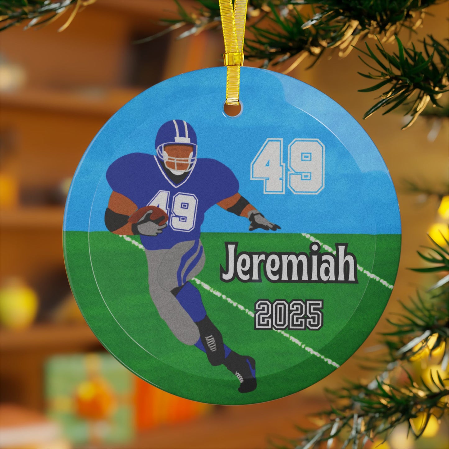 Personalized Football Player Sports Glass Ornament, Fonyea Sports