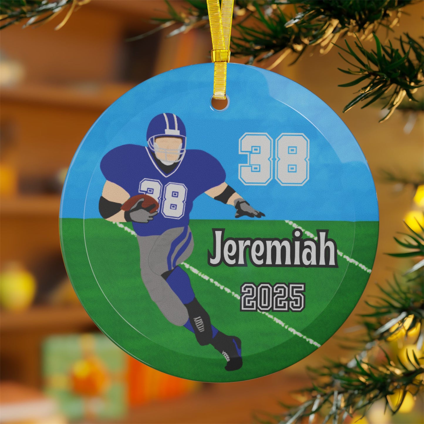 Personalized Football Player Sports Glass Ornament, Fonyea Sports