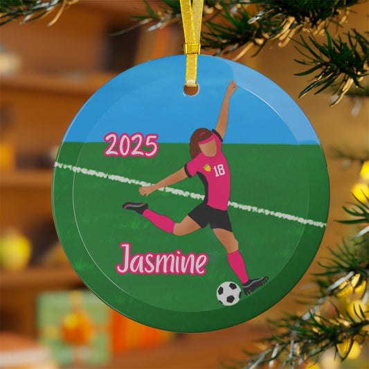 Personalized Soccer Girl, Football Glass Ornament, Fonyea Sports