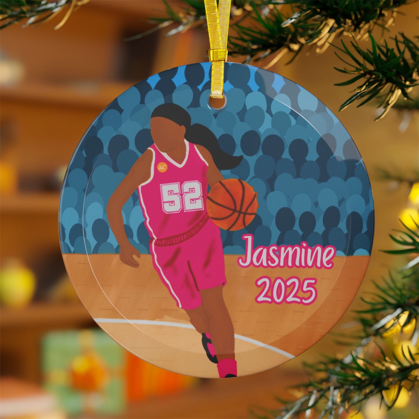 Personalized Basketball Girl Sports Glass Ornament, Fonyea Sports