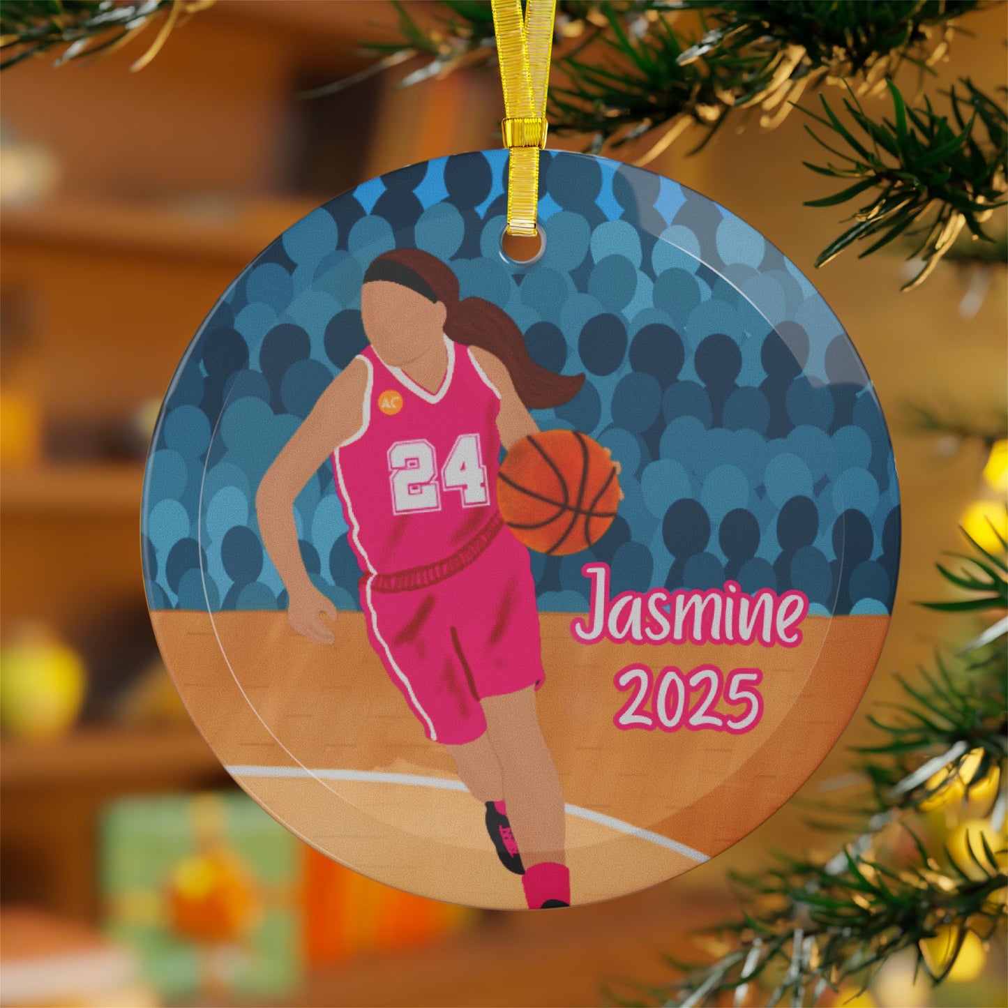 Personalized Basketball Girl Sports Glass Ornament, Fonyea Sports