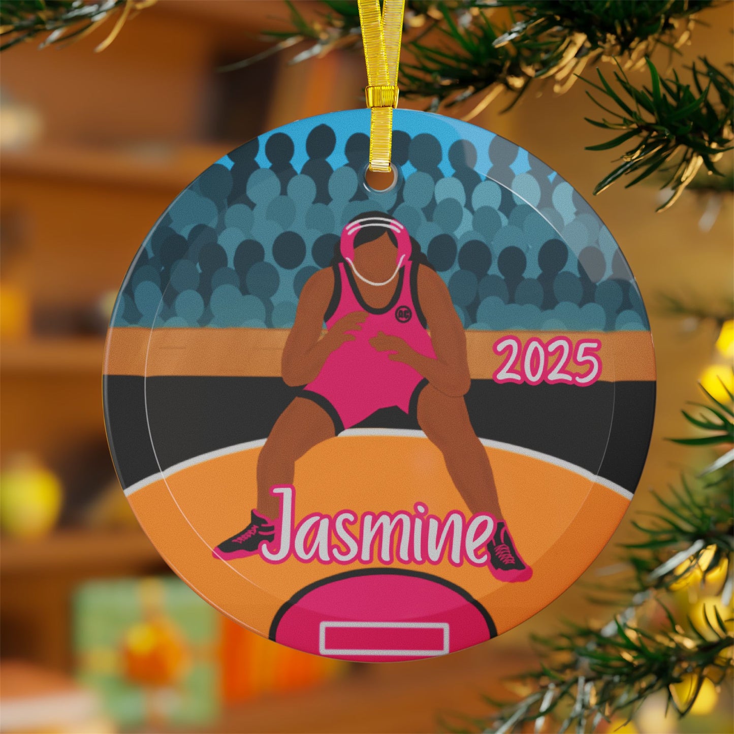 Personalized Wrestler Girl Glass Ornament School Wrestling, Fonyea Sports