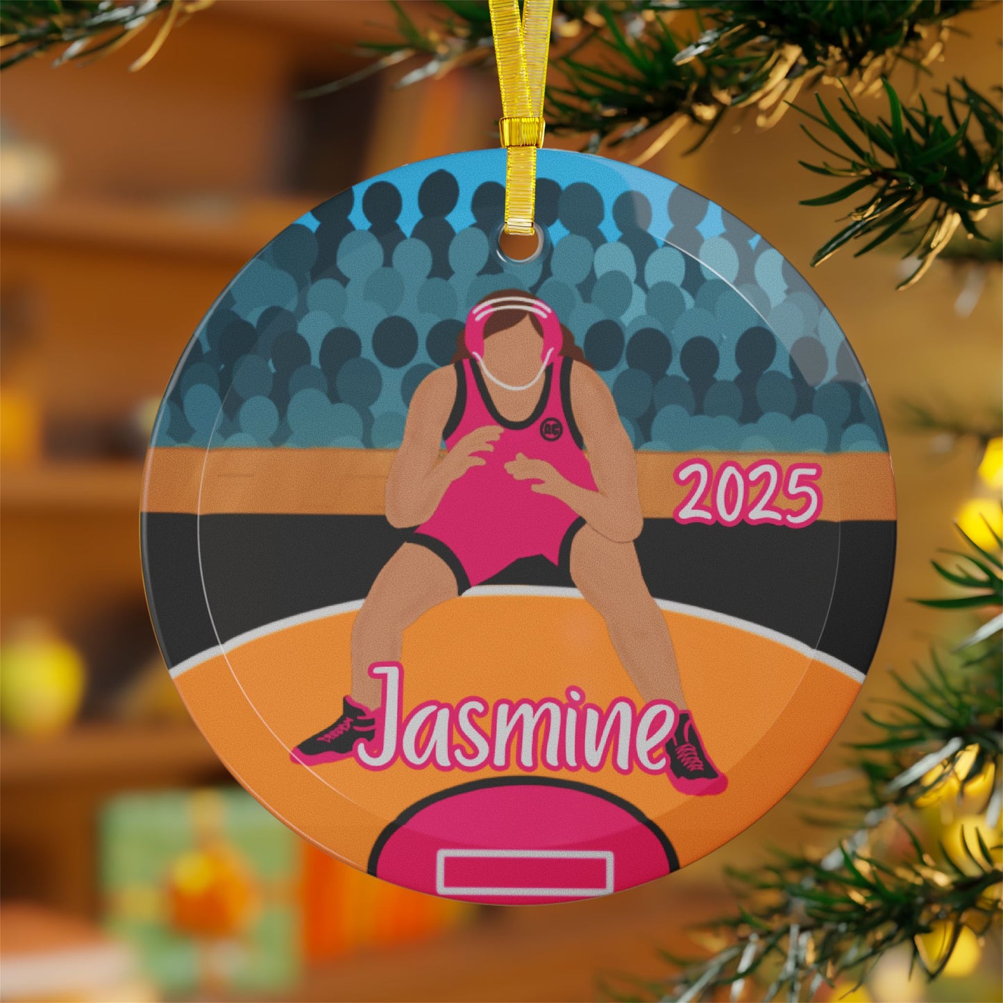 Personalized Wrestler Girl Glass Ornament School Wrestling, Fonyea Sports