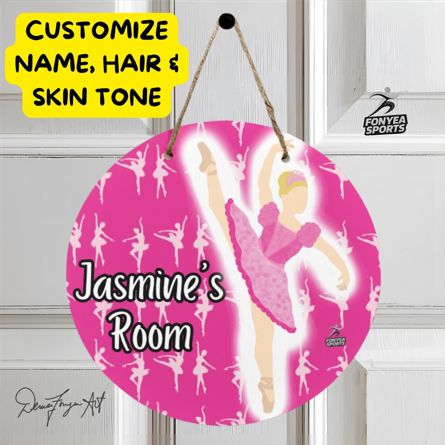 Fonyea Sports Ballerina Dancer Round Wooden Door Sign 11.8''