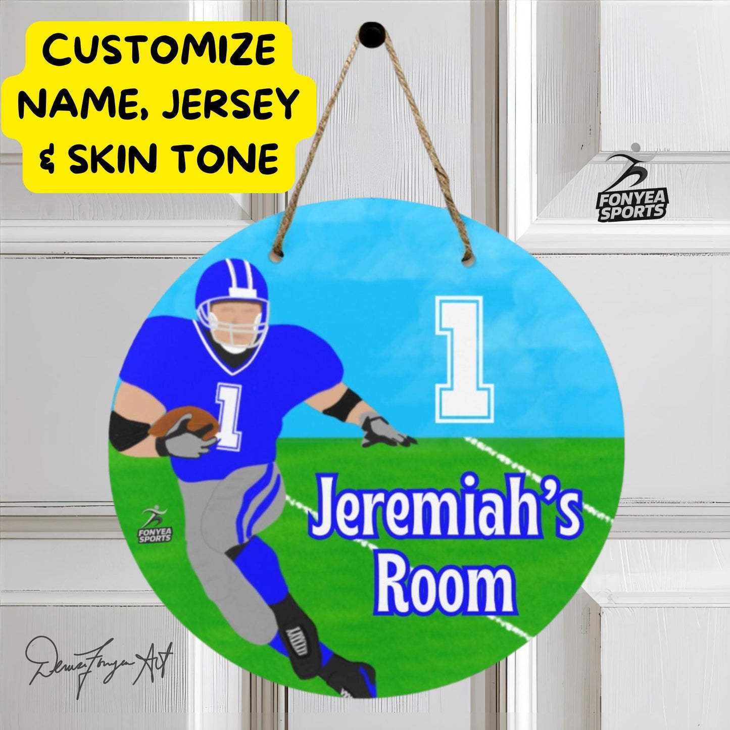 Fonyea Sports Football Round Wooden Door Sign 11.8''