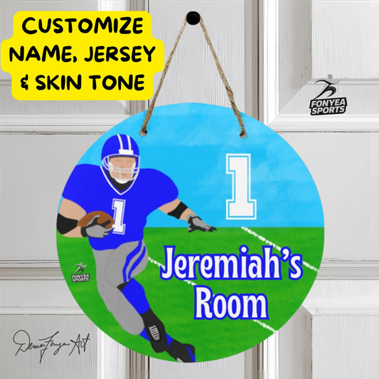 Fonyea Sports Football Round Wooden Door Sign 11.8''