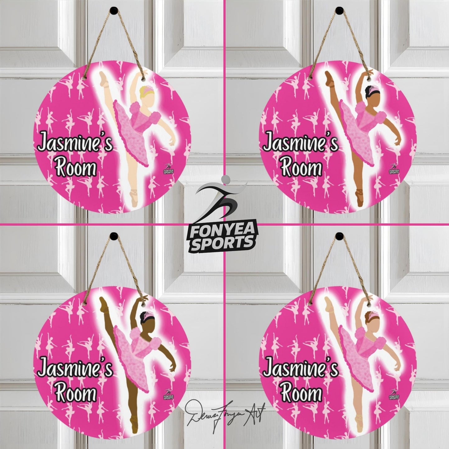 Fonyea Sports Ballerina Dancer Round Wooden Door Sign 11.8''