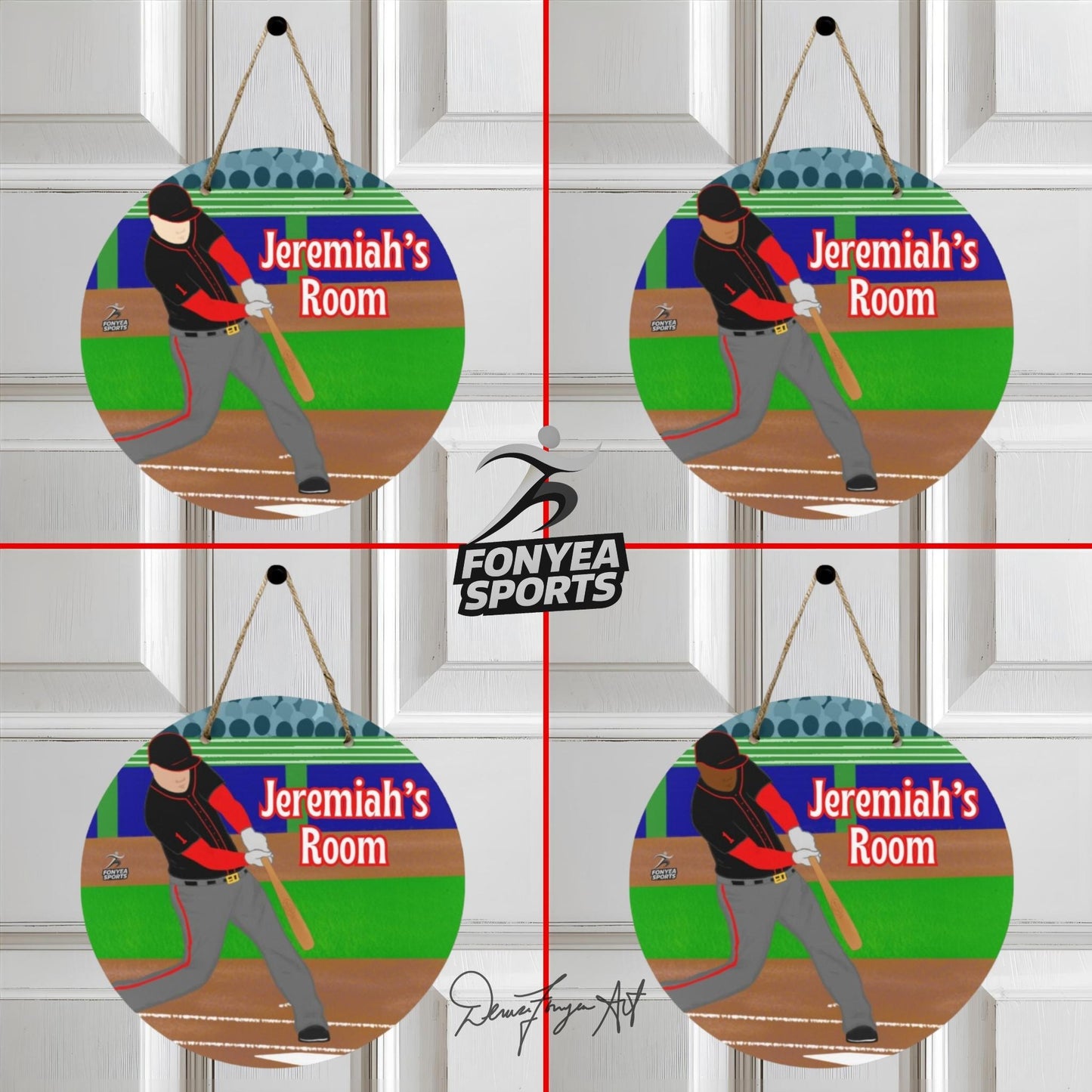 Fonyea Sports Baseball Round Wooden Door Sign 11.8''
