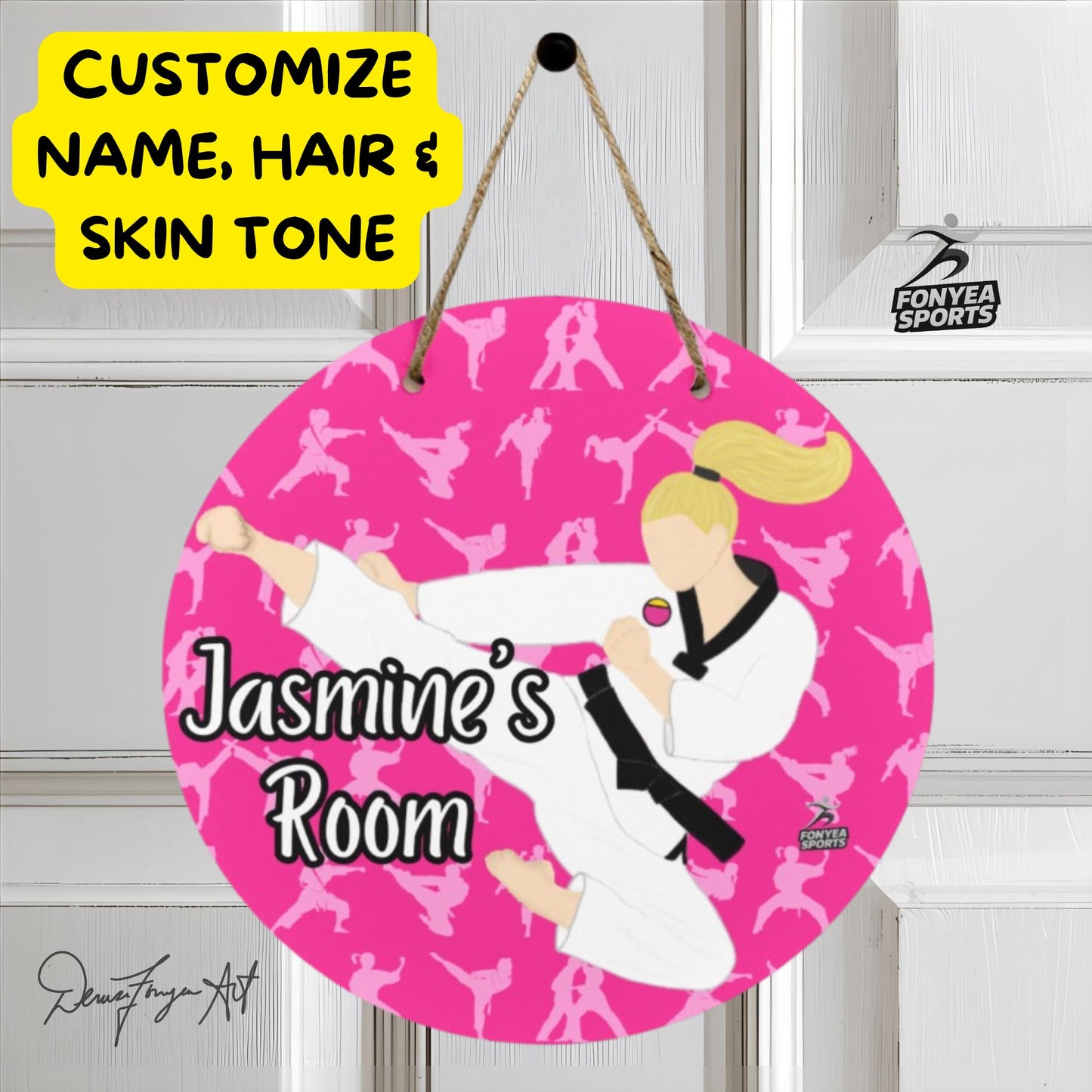 Fonyea Sports Martial Arts Round Wooden Door Sign 11.8''