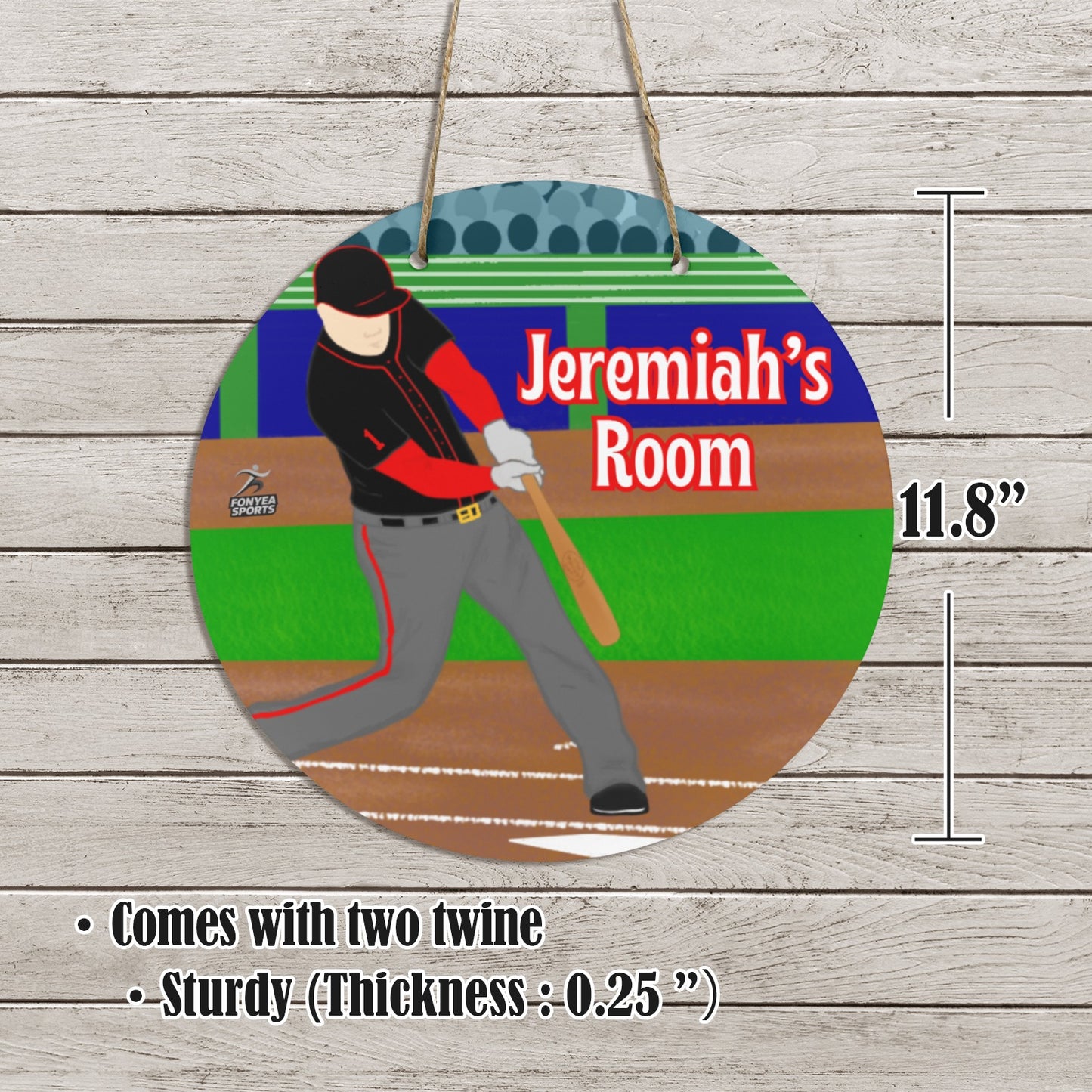 Fonyea Sports Baseball Round Wooden Door Sign 11.8''