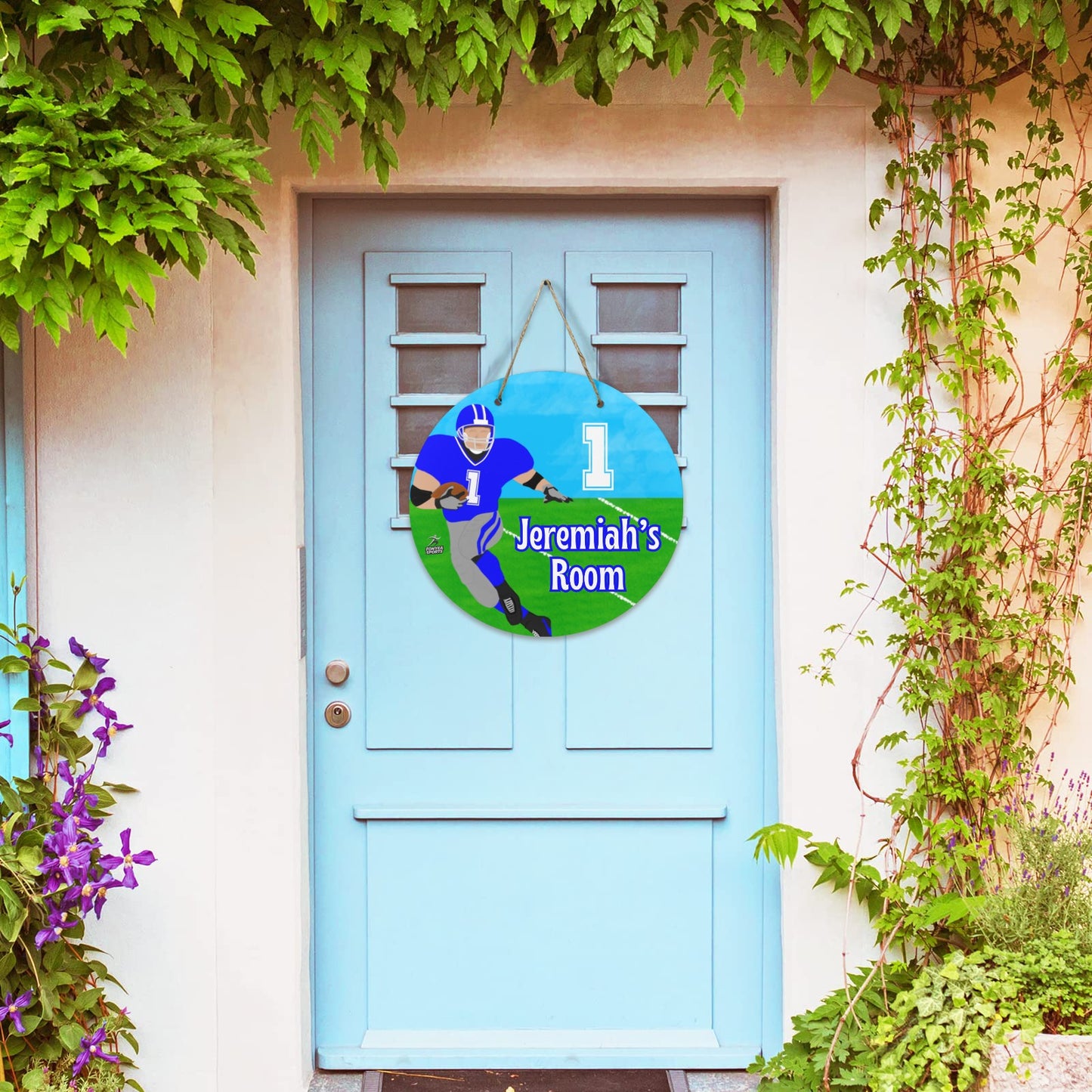 Fonyea Sports Football Round Wooden Door Sign 11.8''