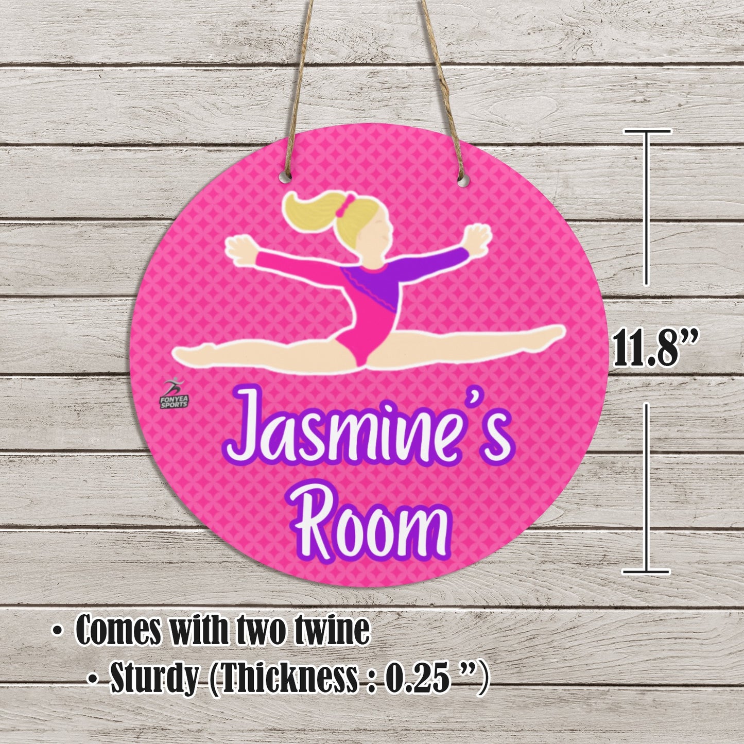 Fonyea Sports Gymnast Pink Round Wooden Door Sign 11.8''