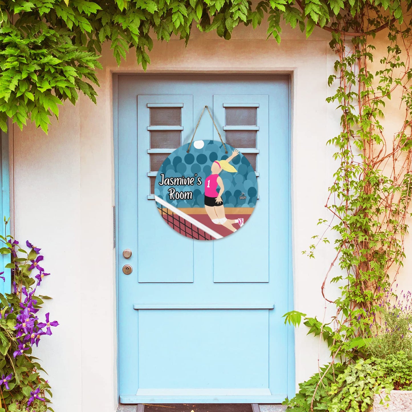 Fonyea Sports Volleyball Round Wooden Door Sign 11.8''