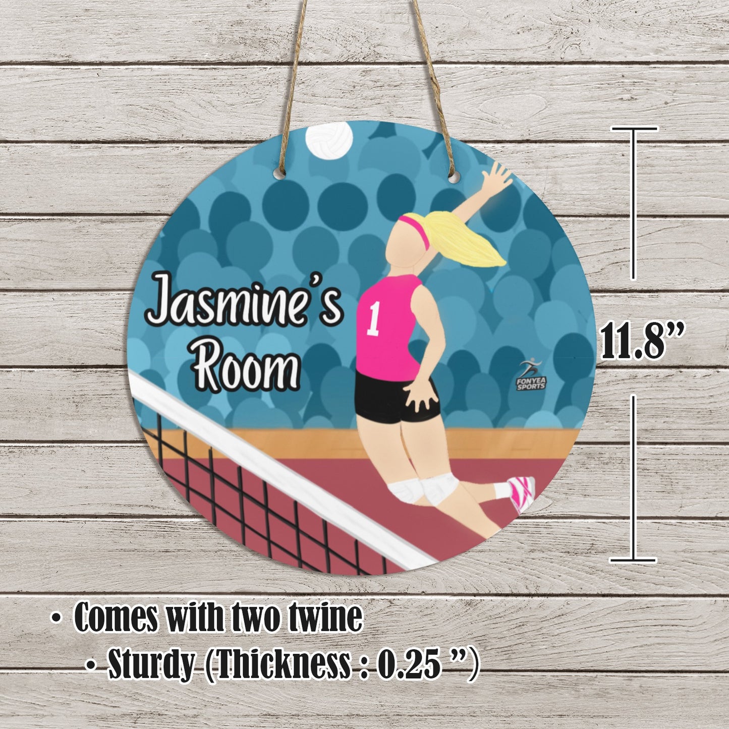 Fonyea Sports Volleyball Round Wooden Door Sign 11.8''