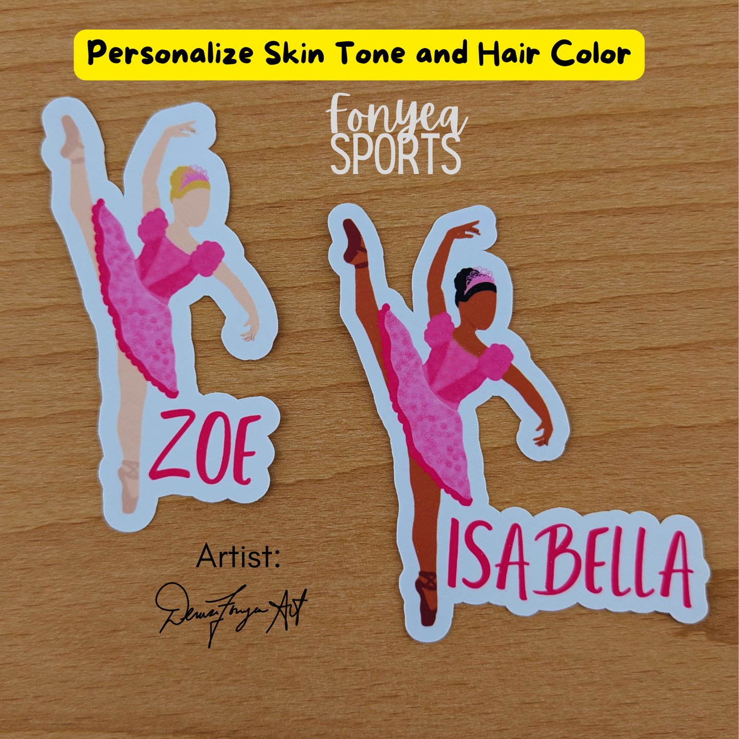 Fonyea Sports Ballerina Vinyl Water Bottle Laptop Decal Sticker (PICK SKIN TONE)