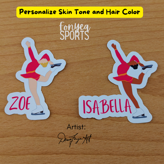 Fonyea Sports Figure Skater Vinyl Water Bottle Laptop Decal Sticker (PICK SKIN TONE)