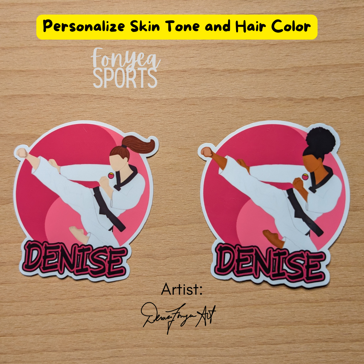 Fonyea Sports Martial Arts Taekwondo Karate Vinyl Water Bottle Laptop Decal Sticker (PICK SKIN TONE)