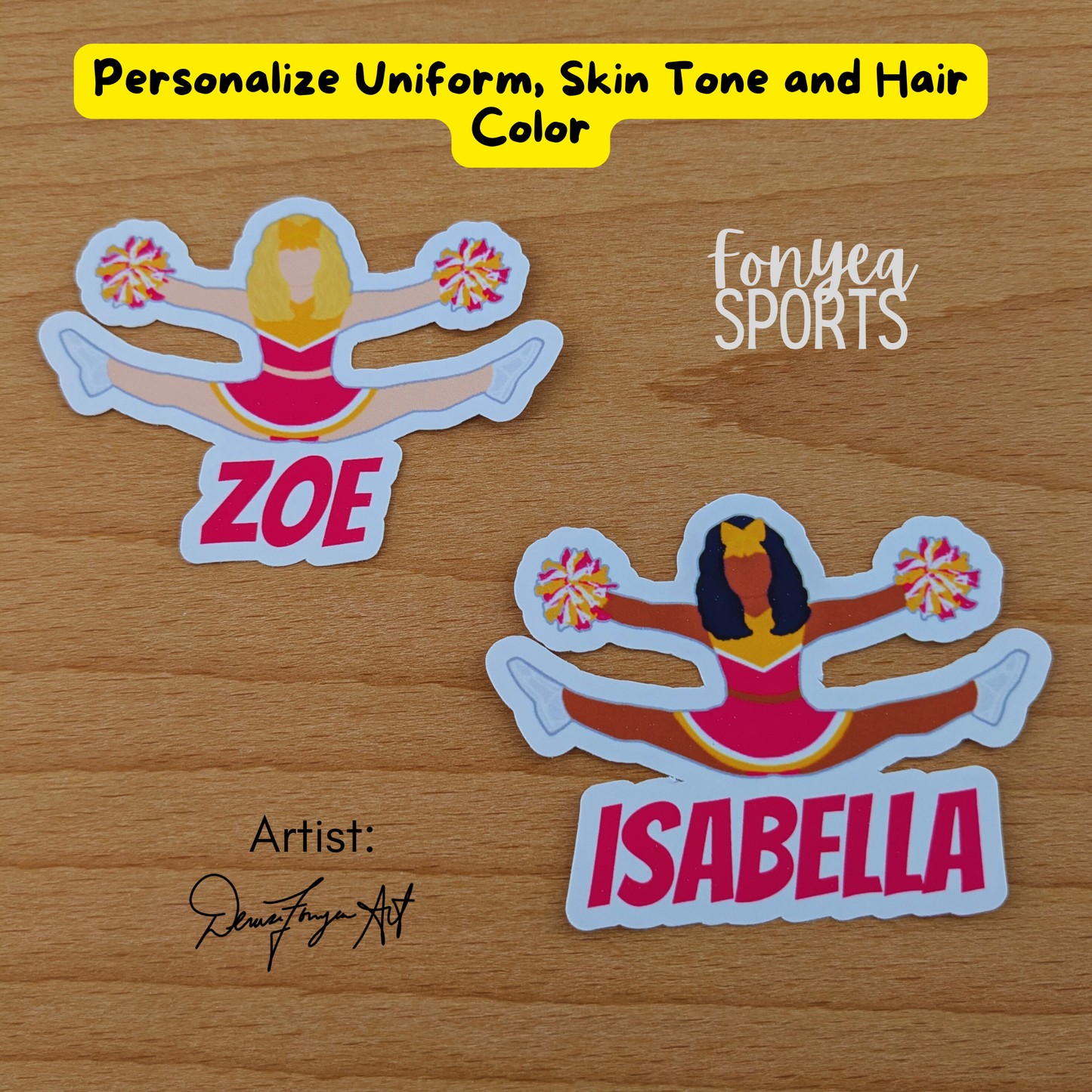 Fonyea Sports Cheer Vinyl Water Bottle Laptop Decal Sticker (PICK SKIN TONE)