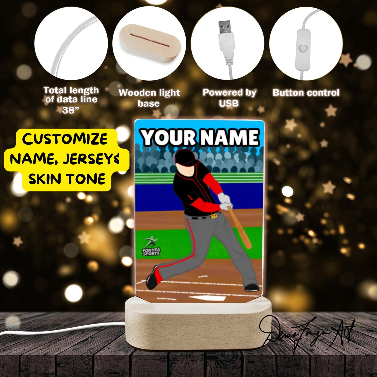 Fonyea Sports Baseball Acrylic LED Night Light