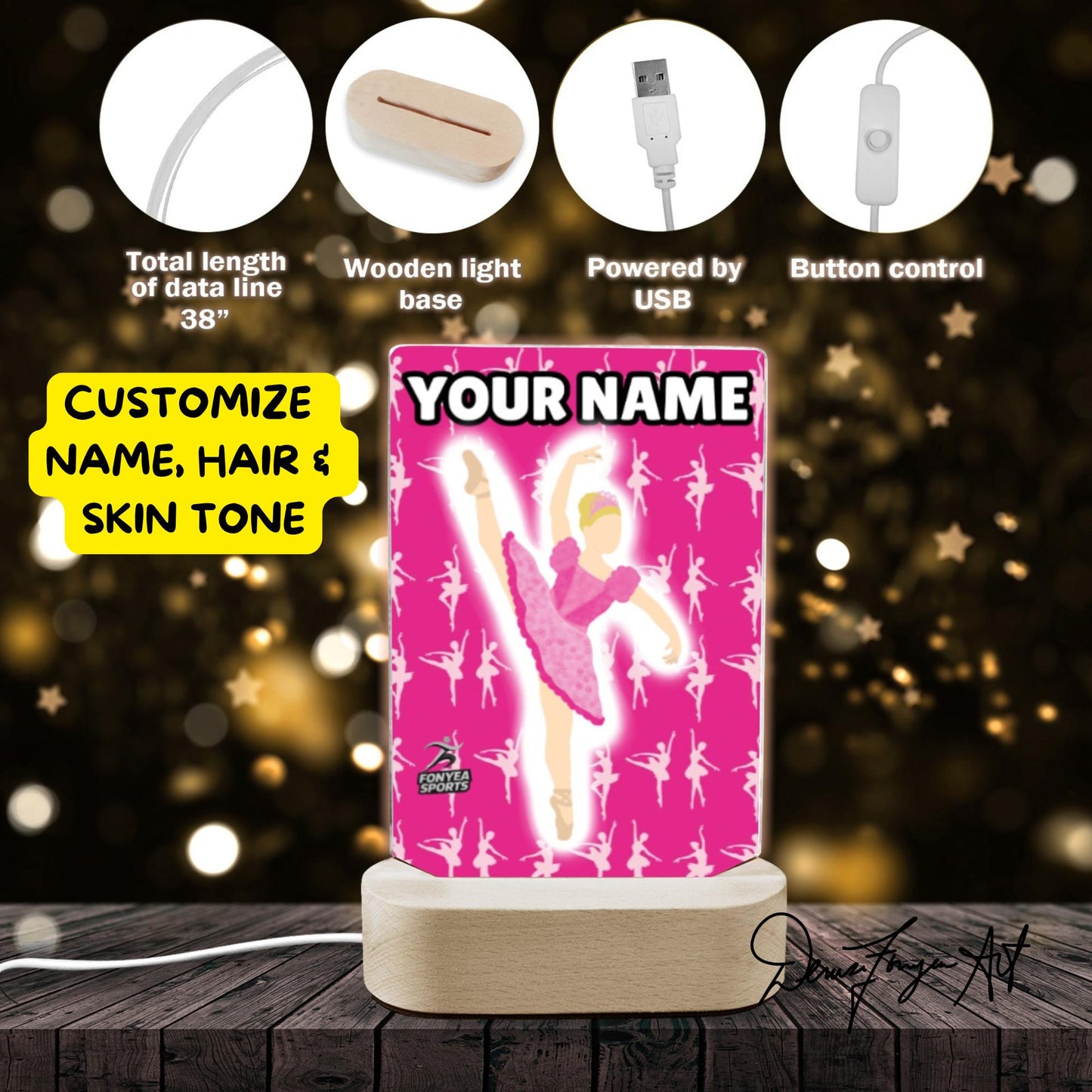 Fonyea Sports Ballerina Dancer Acrylic LED Night Light