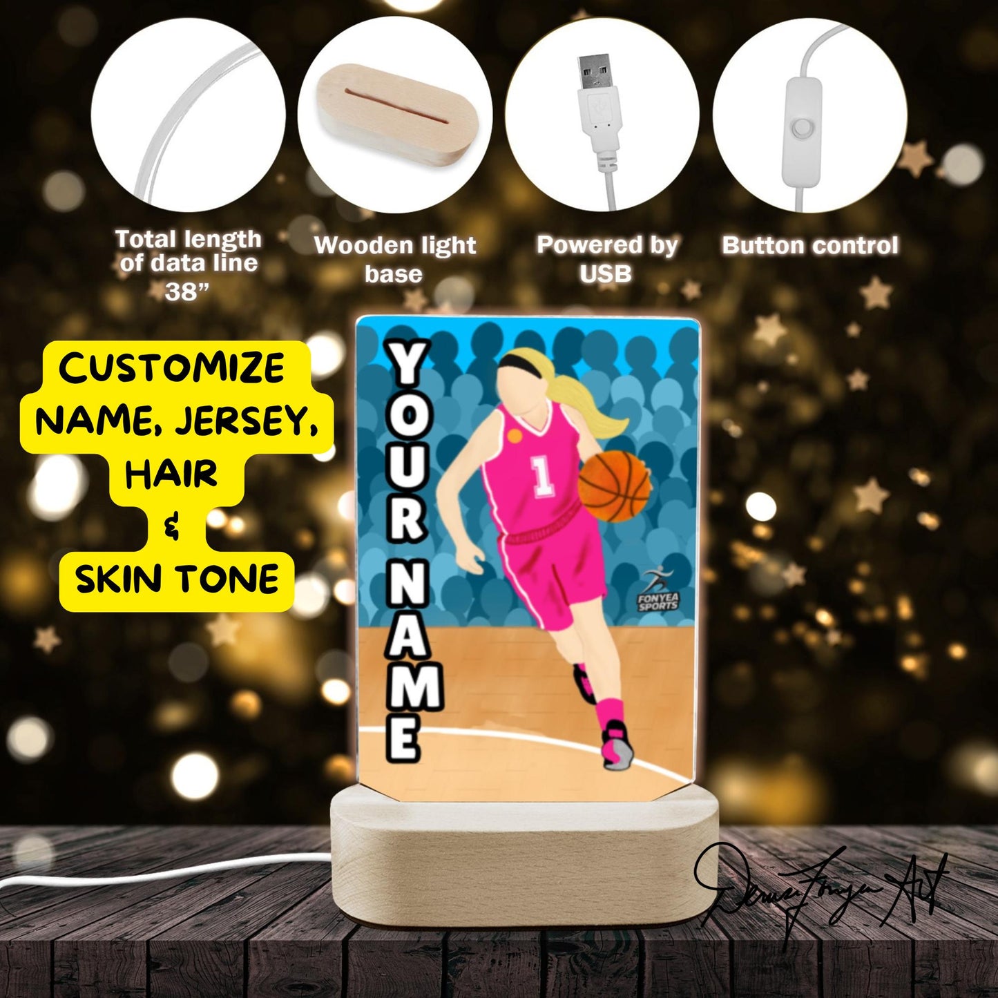 Fonyea Sports Basketball Girl Acrylic LED Night Light